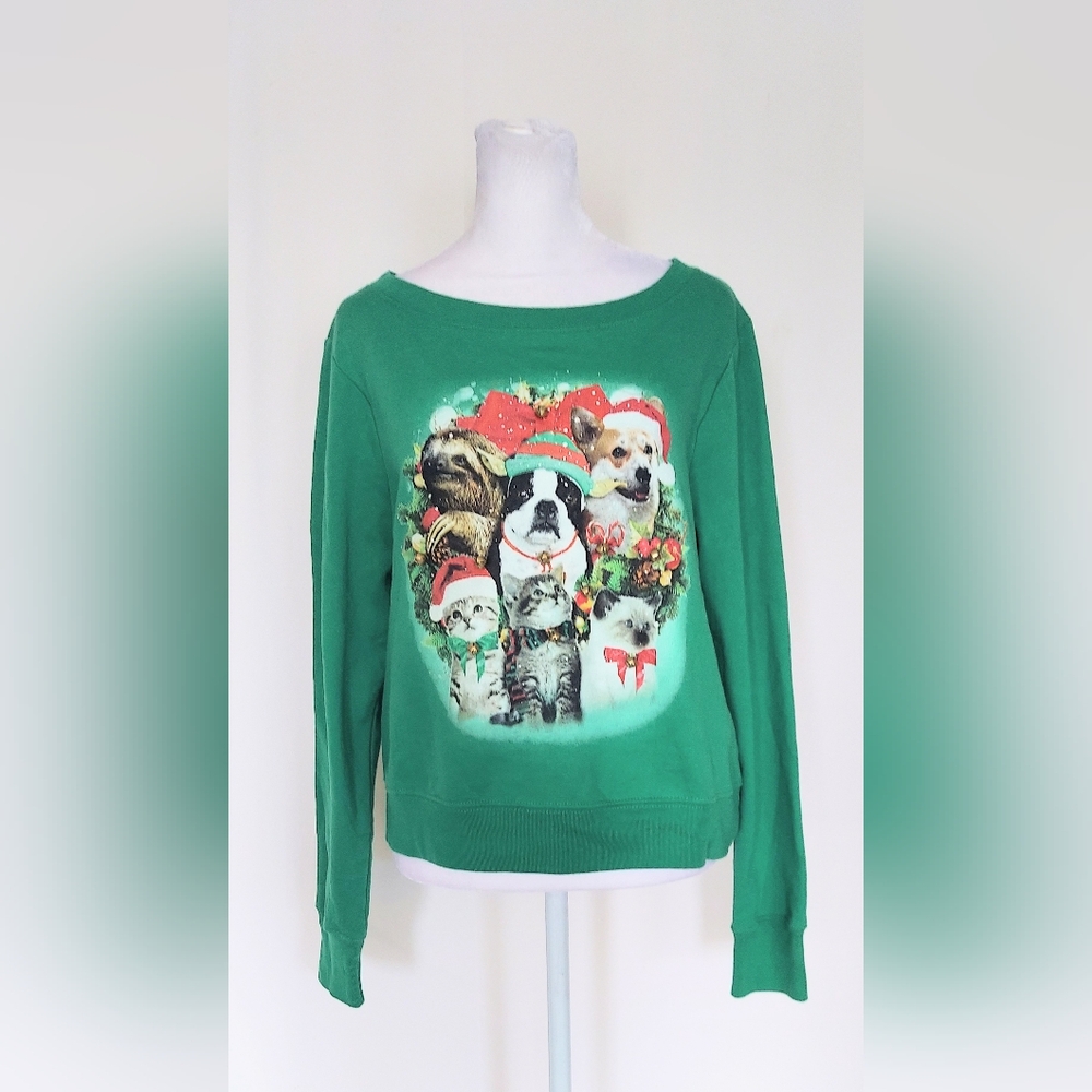 Fifth SunGold Bell Christmas Cat Dog Pet Animal Sweatshirt Green Size Large